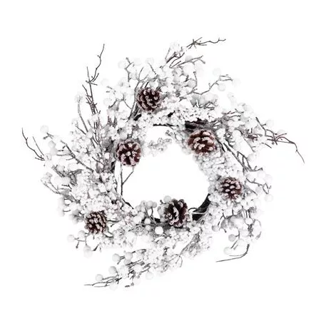 MagicHome karácsonyi koszorú, havas, tobozokkal, 50 x 50 x 14 cm