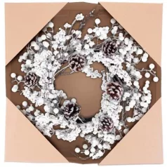   MagicHome karácsonyi koszorú, havas, tobozokkal, 50 x 50 x 14 cm