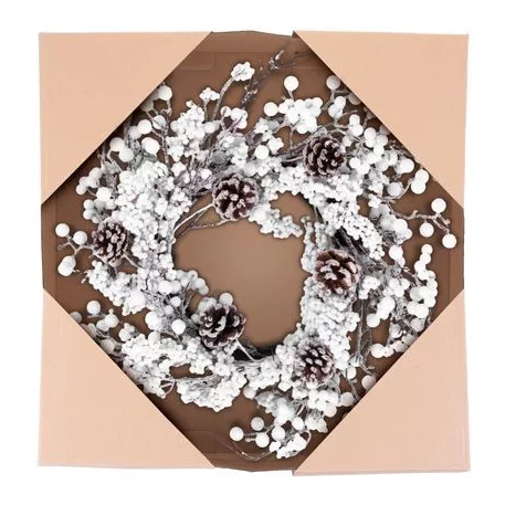 MagicHome karácsonyi koszorú, havas, tobozokkal, 50 x 50 x 14 cm