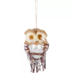   Bagoly MagicHome Karácsony, sötétbarna, havas, 19 x 11 x 5 cm