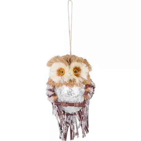 Bagoly MagicHome Karácsony, sötétbarna, havas, 19 x 11 x 5 cm