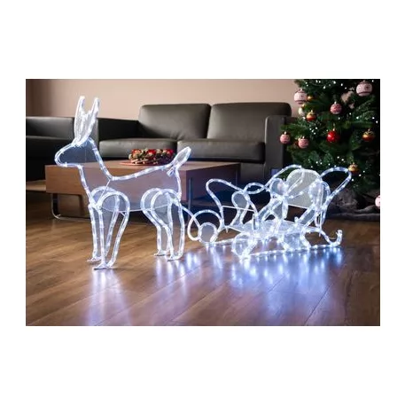 MagicHome karácsonyi dekoráció, Rénszarvas szánnal, 312 LED hideg fehér, 230 V, 50 Hz, kültér, 59 x 132 x 30 cm