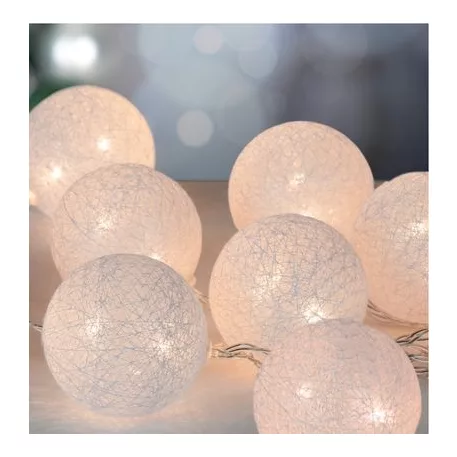 Füzér MagicHome Cotton Balls White, 10x LED meleg fehér, PE/pamut, 2xAA, egyszerű világítás, világít