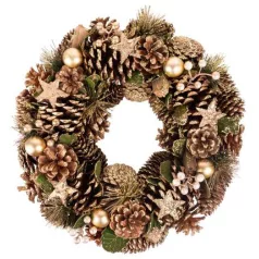 MagicHome karácsonyi koszorú, natúr, bronz, 34 cm