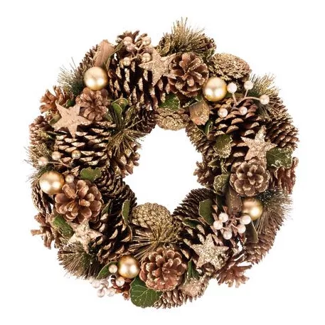 MagicHome karácsonyi koszorú, natúr, bronz, 34 cm