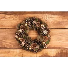 MagicHome karácsonyi koszorú, natúr, bronz, 34 cm