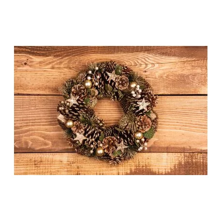 MagicHome karácsonyi koszorú, natúr, bronz, 34 cm