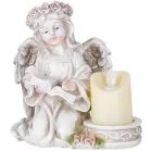 MagicHome dekoráció, angyal könyvvel és gyertyával, LED, poligyanta, sírra, 17,5 x 14,5 x 17,5 cm