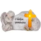 MagicHome dekoráció, angyal kereszttel, poligyanta, sírra, napelemes, 22,5 x 12,5 x 11 cm