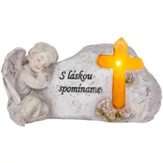   MagicHome dekoráció, angyal kereszttel, poligyanta, sírra, napelemes, 22,5 x 12,5 x 11 cm