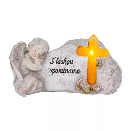 MagicHome dekoráció, angyal kereszttel, poligyanta, sírra, napelemes, 22,5 x 12,5 x 11 cm
