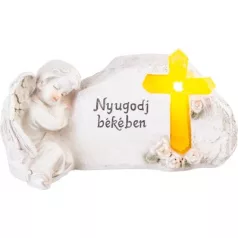   MagicHome dekoráció, angyal keresztel, poligyanta, sírra, napelemes, 22,5 x 12,5 x 11 cm