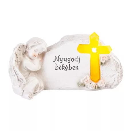 MagicHome dekoráció, angyal keresztel, poligyanta, sírra, napelemes, 22,5 x 12,5 x 11 cm