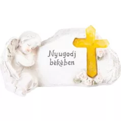   MagicHome dekoráció, angyal keresztel, poligyanta, sírra, napelemes, 22,5 x 12,5 x 11 cm