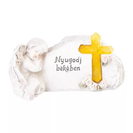 MagicHome dekoráció, angyal keresztel, poligyanta, sírra, napelemes, 22,5 x 12,5 x 11 cm