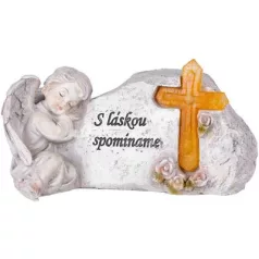   MagicHome dekoráció, angyal kereszttel, poligyanta, sírra, napelemes, 22,5 x 12,5 x 11 cm