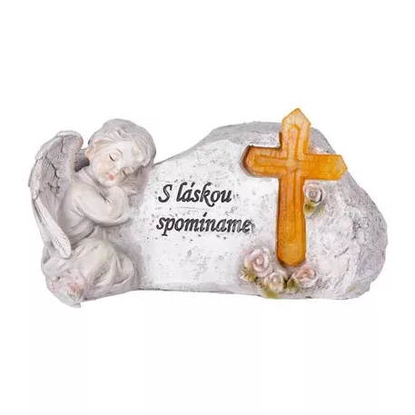 MagicHome dekoráció, angyal kereszttel, poligyanta, sírra, napelemes, 22,5 x 12,5 x 11 cm
