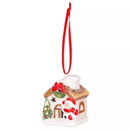MagicHome karácsonyi dekoráció, Házikó hóemberrel, LED, 5,8 x 5 x 7 cm
