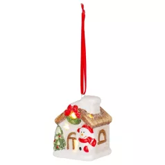   MagicHome karácsonyi dekoráció, Házikó hóemberrel, LED, 5,8 x 5 x 7 cm