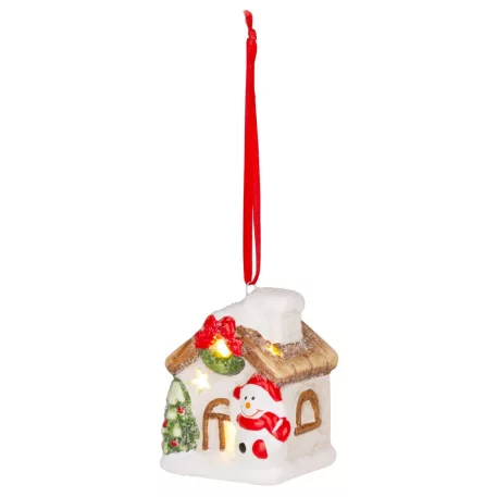 MagicHome karácsonyi dekoráció, Házikó hóemberrel, LED, 5,8 x 5 x 7 cm