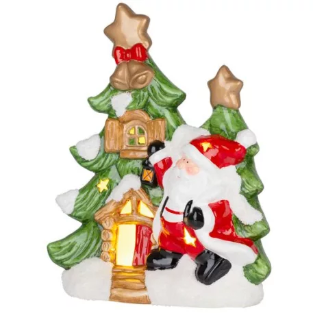 MagicHome Karácsonyfa Mikulással, LED, terrakotta, 27,3 x 11 x 34 cm