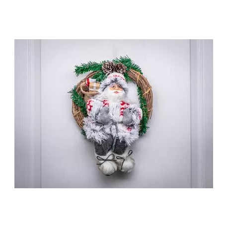 MagicHome karácsonyi dekoráció, Koszorú  Mikulással, 30 cm