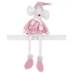   MagicHome karácsonyi figura, Egérkislány hosszú lábakkal, rózsaszín, textil