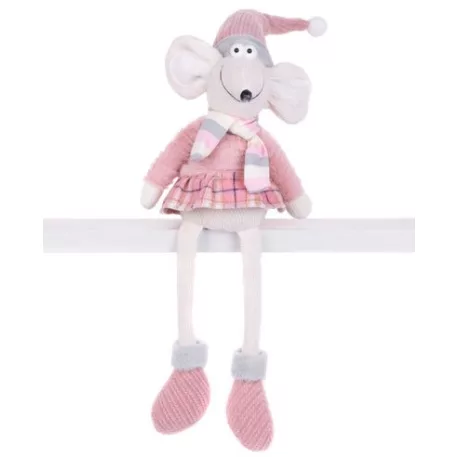 MagicHome karácsonyi figura, Egérkislány hosszú lábakkal, rózsaszín, textil