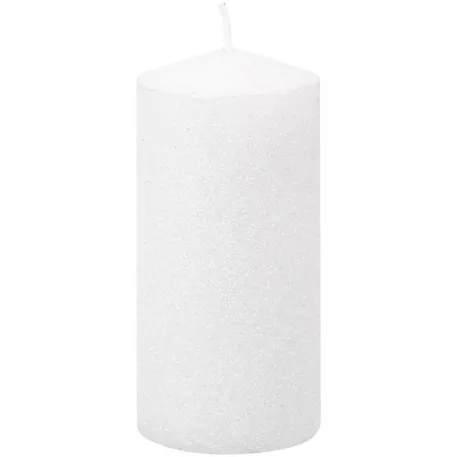 MagicHome karácsonyi gyertya, 5,5 x 12 cm, fehér, csillámokkal