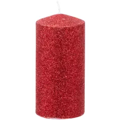   MagicHome karácsonyi gyertya, 5,5 x 12 cm, piros, csillámokkal