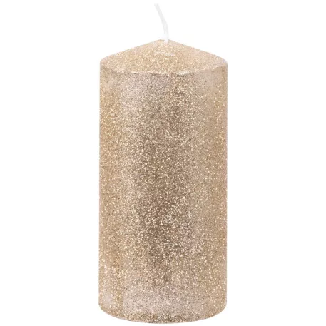 MagicHome karácsonyi gyertya, 5,5 x 12 cm, pezsgőszínű, csillámokkal