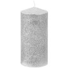 MagicHome karácsonyi gyertya, 5,5 x 12 cm, ezüst, csillamokkal