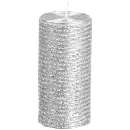 MagicHome karácsonyi gyertya, 5 x 9,5 cm, ezüst, csillámokkal