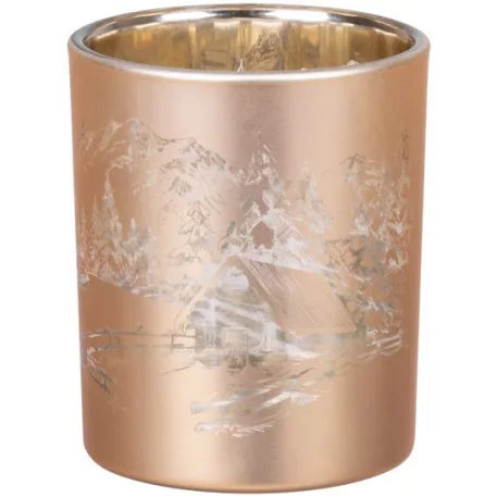 MagicHome karácsonyi gyertyatartó, 6 x 7 cm, arany, tájképpel