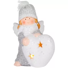   MagicHome karácsonyi szobor, Angyalka szívvel, LED, terrakotta, 12 x 10 x 15 cm