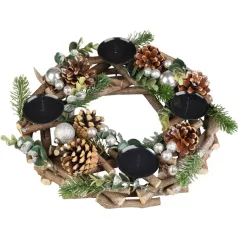 MagicHome adventi koszorú, fa, ezüst, 30 x 30 x 7 cm