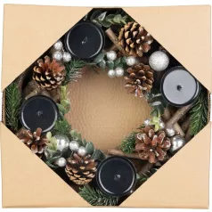 MagicHome adventi koszorú, fa, ezüst, 30 x 30 x 7 cm