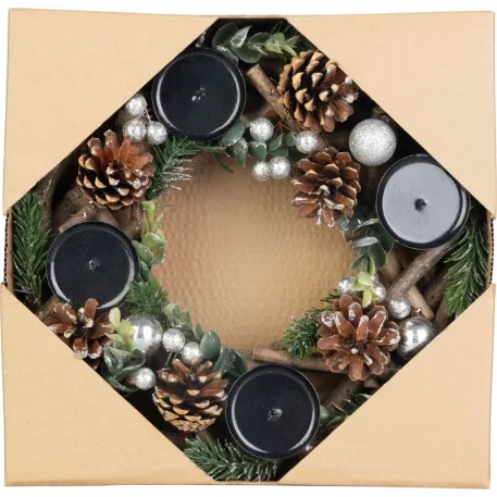 MagicHome adventi koszorú, fa, ezüst, 30 x 30 x 7 cm