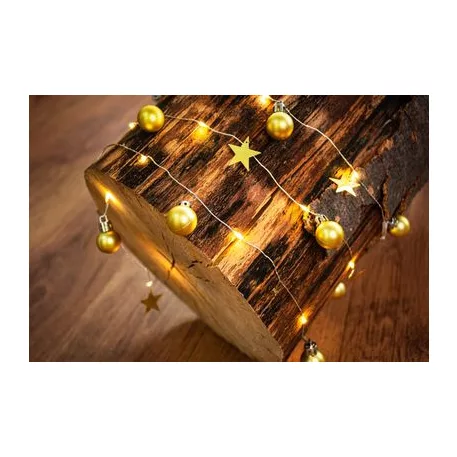 MagicHome égősor, 20 LED , gömbökkel és csillagokkal, arany