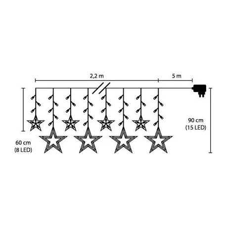 MagicHome karácsonyi függönylánc, 138x LED meleg fehér, csillagokkal, 230V, 8 funkciós, világítás, L-220x60/90 cm
