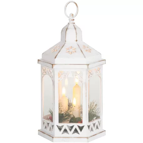 MagicHome karácsonyi Marokkó lámpa, LED meleg fehér, gyertyák, fehér, 3xAAA, műanyag, időzítő, 18x15x32 cm