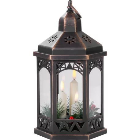 MagicHome karácsonyi Marokkó lámpa, LED meleg fehér, gyertyák, fekete, 3xAAA, műanyag, időzítő, 18x15x32 cm