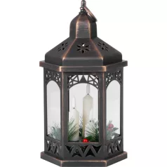   MagicHome karácsonyi Marokkó lámpa, LED meleg fehér, gyertyák, fekete, 3xAAA, műanyag, időzítő, 18x15x32 cm