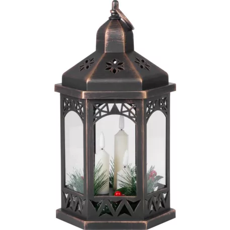 MagicHome karácsonyi Marokkó lámpa, LED meleg fehér, gyertyák, fekete, 3xAAA, műanyag, időzítő, 18x15x32 cm