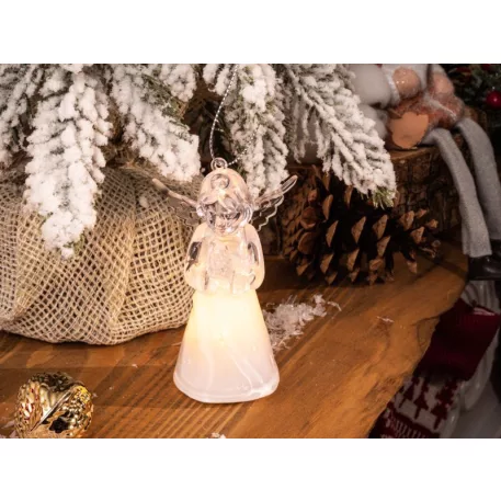 MagicHome karácsonyfadekoráció, Angyal, függő, meleg fehér, egyszerű világítás, 6x4,5x10 cm, Sellbox 12 db
