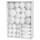 MagicHome karácsonyi gömbök, 31 db, 5-6-8-12 cm, fehér-ezüst