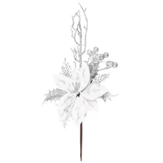 MagicHome karácsonyi ág virággal, ezüst, 27 cm