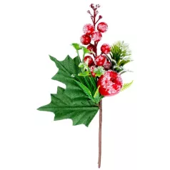 MagicHome karácsonyi ág, piros, havas, 22 cm