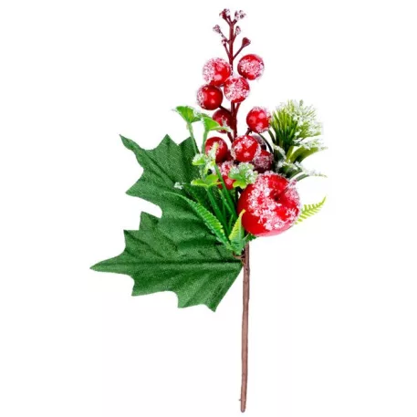 MagicHome karácsonyi ág, piros, havas, 22 cm