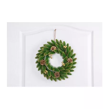 MagicHome karácsonyi koszorú, natúr, aranyozott, 33 cm